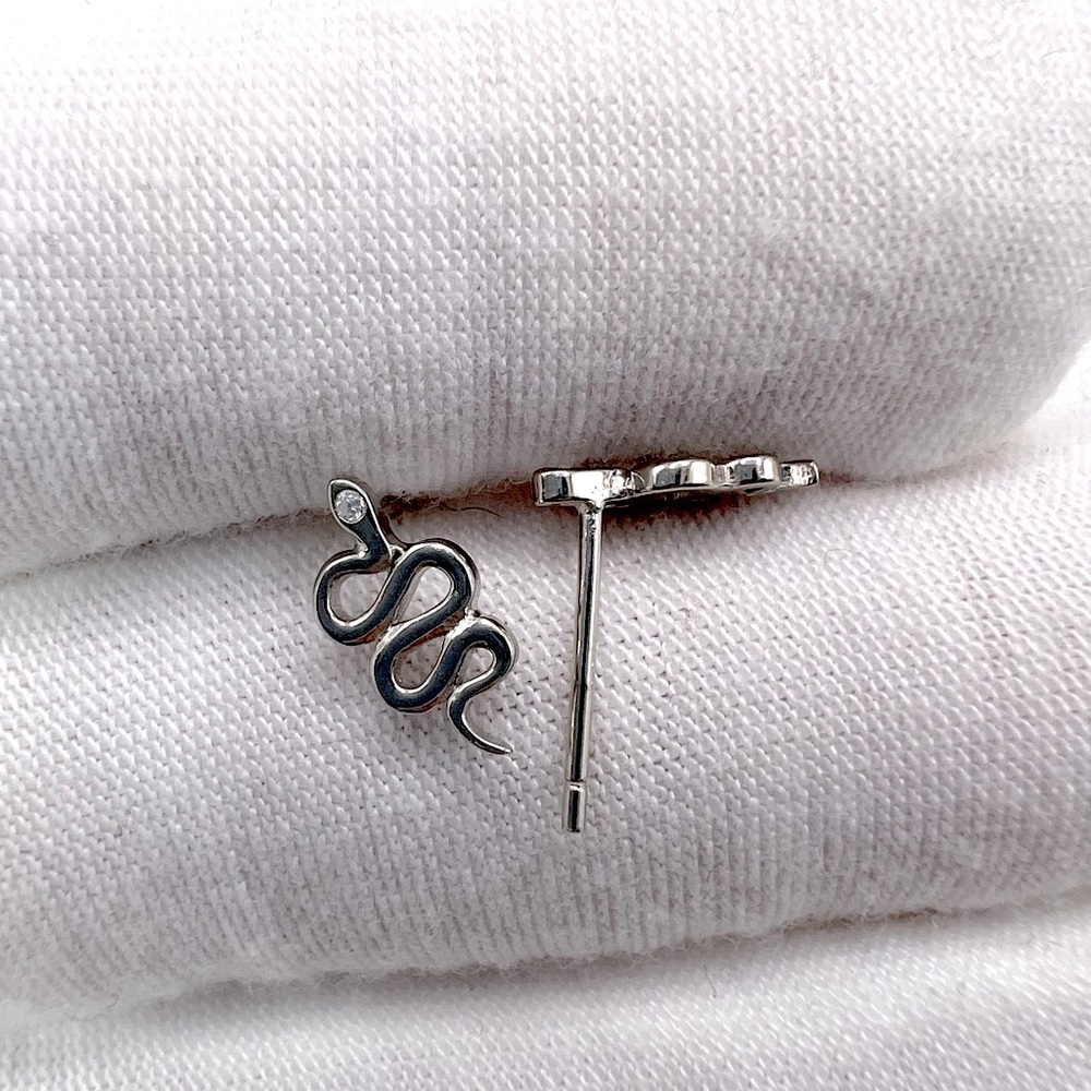 .925 Sterling Silver Snake Earrings with Cz Accent - Picture 3 of 14